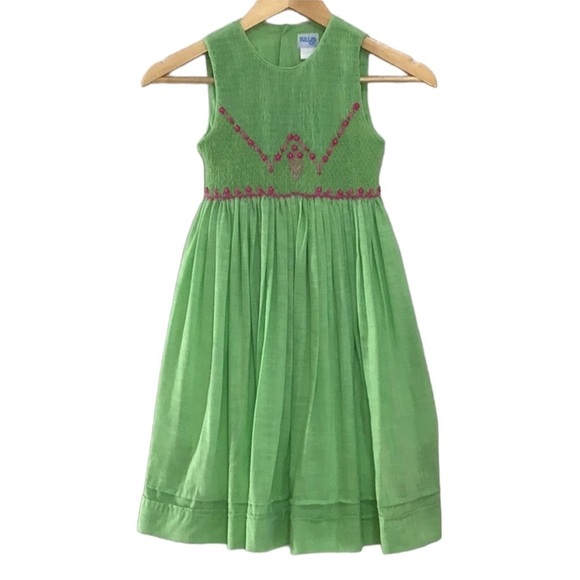 Luli & Me Green Pink Smocked Embroidered Dress With Sash - Picture 1 of 8